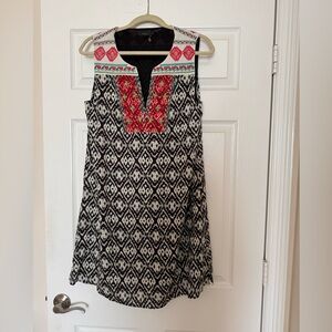 THML Shift Dress S/L Black & White Geometric AOP with Embroidery Size M